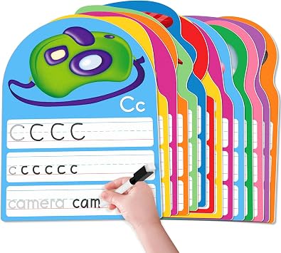 Alphabet Writing Practice Cards, Handwriting Letter Educational for Kindergarten & Grade 1-3, Double-Sided Printing for Trace Uppercase Lowercase Letters, 13 Dry Erase Cards, 26 Pages