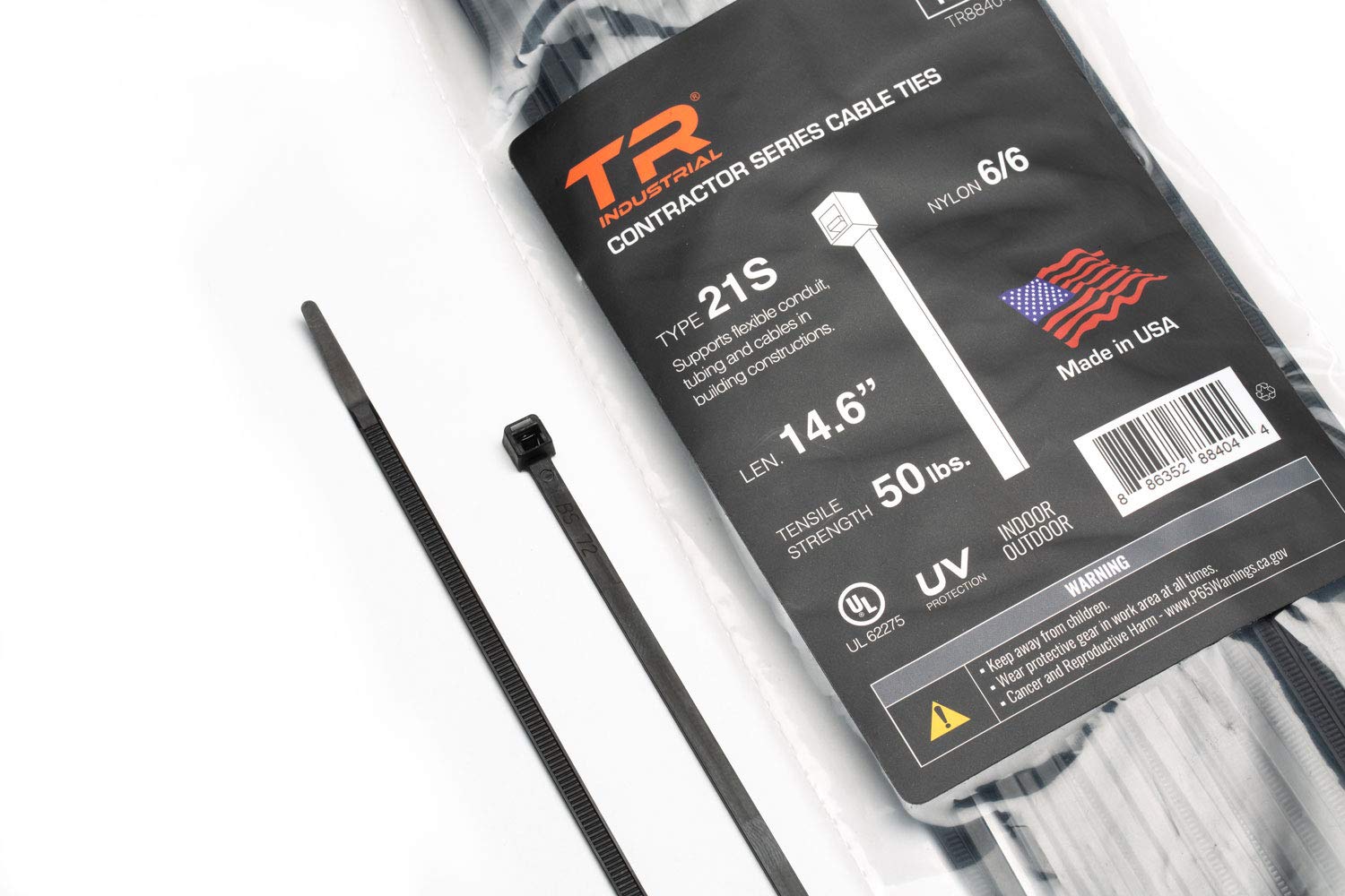 TR Industrial Contractor Series UV Cable Ties (100-Piece), 14.6", Type 21S, Made in USA