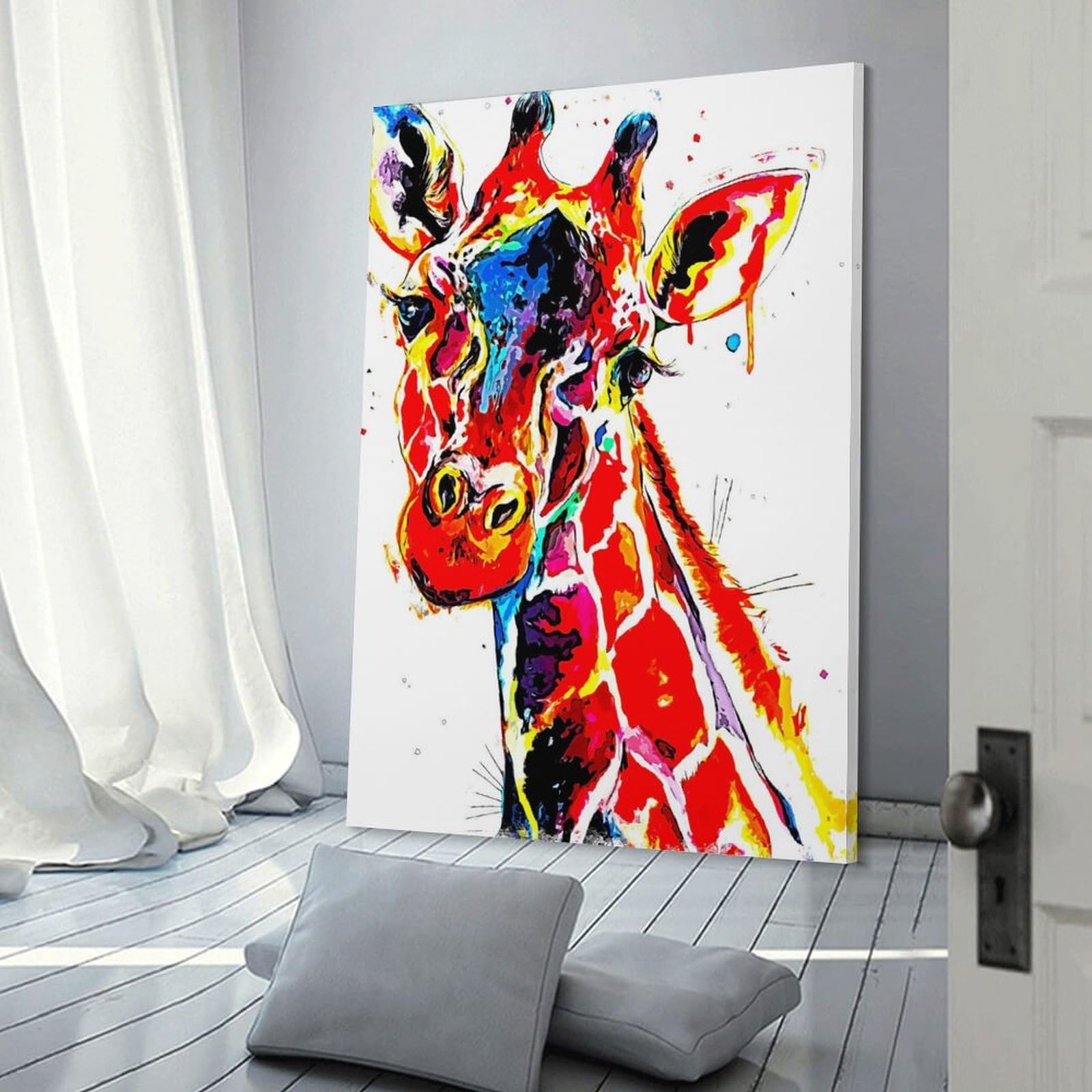 Junmoney Giraffe Wall Art Print, 24x36inch(60x90cm), for Entryway, Lounge Links Or Small Walls, Decorative Wall Art for Narrow Spaces