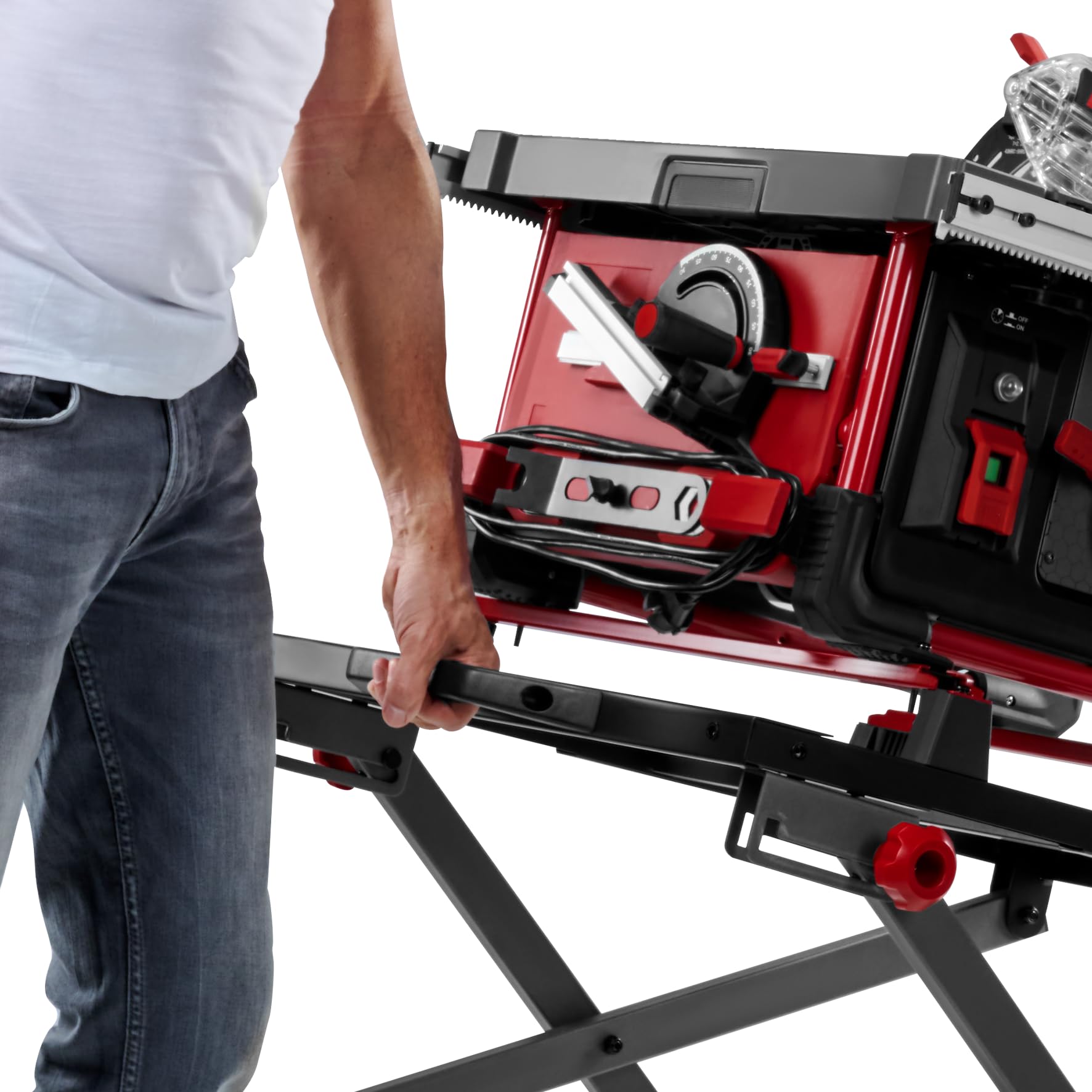 Einhell E-Stand TSS oryginalna podstawa do pił tarczowych (podstawa do pił stołowych, składana, uchwyt do noszenia, koła, wytrzymała konstrukcja stalowa, stabilna podstawa)
