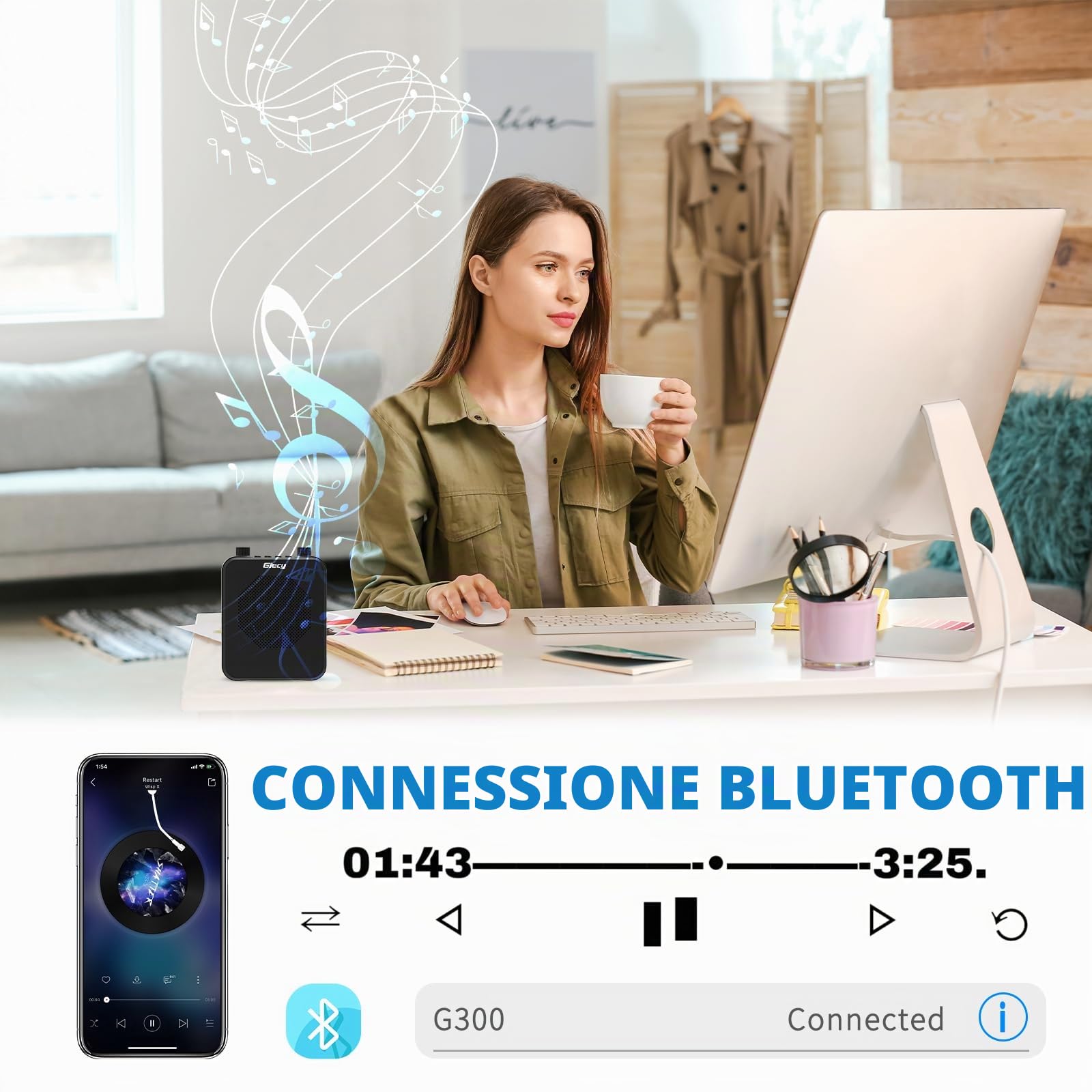 Amplificatore vocale portatile con microfono auricolare batteria ricaricabile da 30 W 2800 mAh potente sistema audio per insegnanti, guide, allenatori, presentatori1