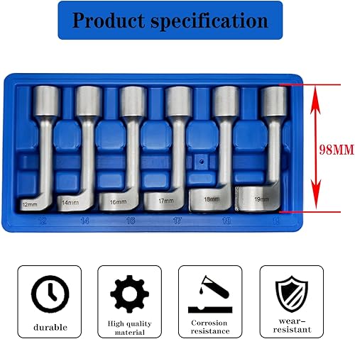 Miniatura 2 de Juego de 6 piezas de llaves de inyección de 1/2" Dr., llave de inyector de combustible diésel tipo L, llave de inyección de tipo abierto