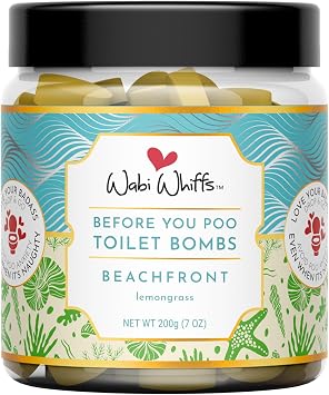 Wabi Whiffs Fizzing Toilet Bombs Beach Front | Natural Bathroom Deodorizer | Odor Eliminator Tablets For Freshness & Cleanliness | Eco-Friendly Septic Safe Tablets | 60 Count |