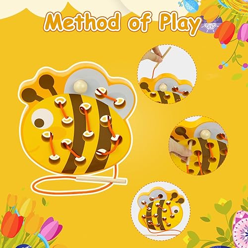 Miniatura 3 de Sealive Juguetes de madera con cordones para niños pequeños - Juego de roscado divertido y educativo Desarrolla habilidades motoras finas Juguete