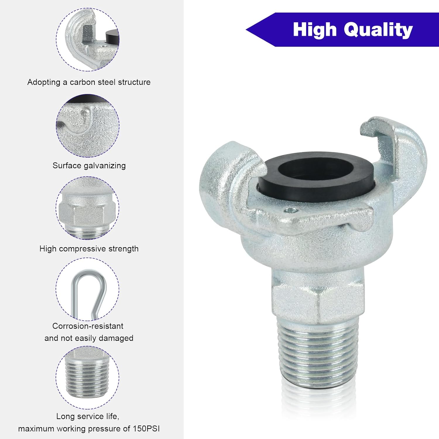 1/2'' NPT Air Hose Fitting -2 Lug Universal Coupling Chicago Fitting for Female and Male End （0.5" NPT Male)-2 Pcs
