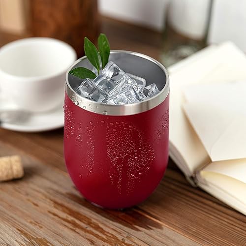 Miniatura 6 de MEWAY Paquete de 4 vasos de vino de 12 onzas con tapa, sin tallo, de doble pared, al vacío, de acero inoxidable, para viajes, mantiene el frío y el