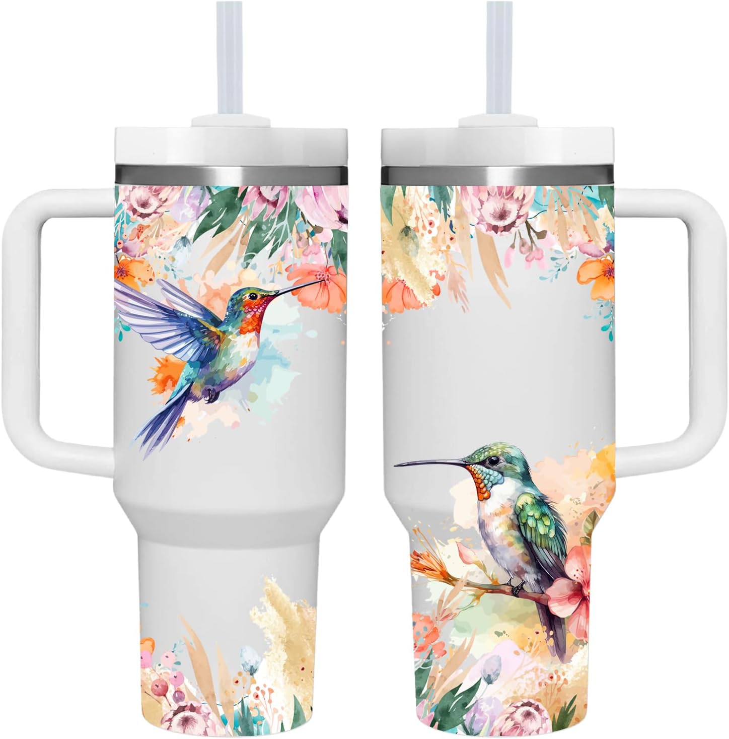 AMZUShome 40 OZ Hummingbird Tumbler with Handle.Hummingbird Lover Gifts.Unique Birthday Christmas Gifts for Hummingbird Lover.Personalized 40 OZ Hummingbird Tumbler Gifts for Women Men.