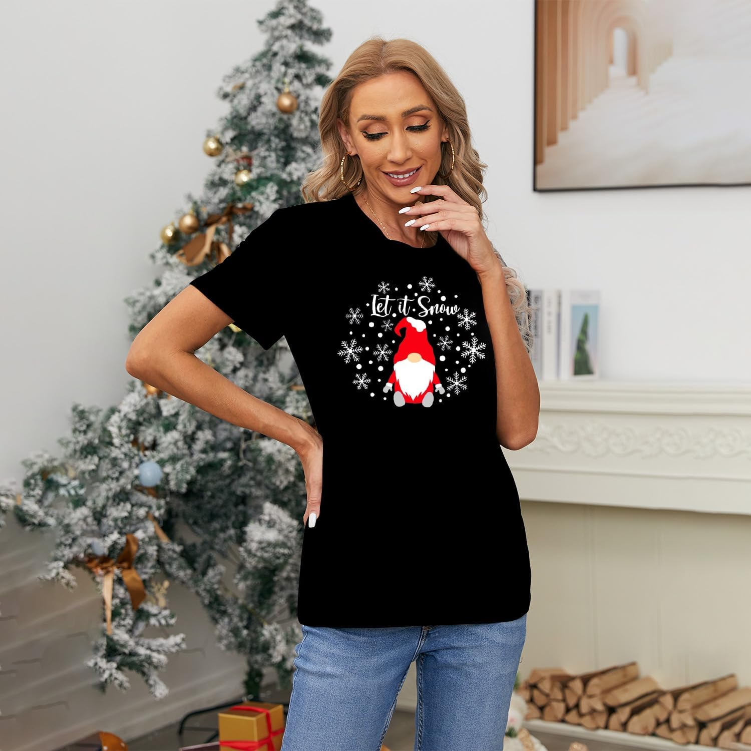 Christmas Shirts for Women Christmas Trees Shirt Xmas Trees Print Holiday Tee Tops - Image 3