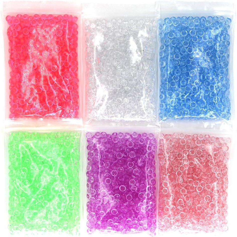 6 Pack Fishbowl Beads for Crunchy Slime, Plastic Fish Bowl Slime Beads Vase Filler Beads for Wedding and Party Decoration, Homemade Slime, Kid's Arts DIY Crafts (12 Ounces)