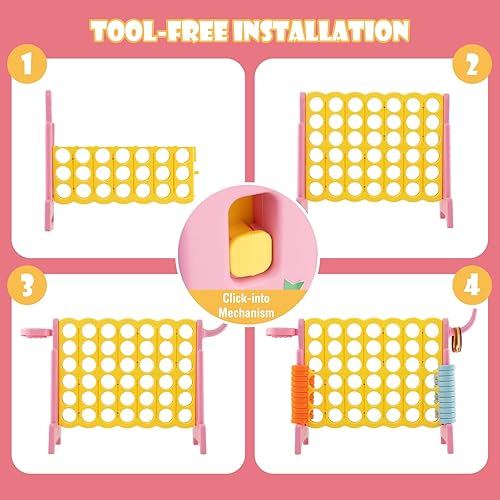 Miniatura 4 de KOTEK Juego gigante 4 en una fila, juego familiar jumbo de 4 en puntuación con deslizadores de liberación rápida, 42 anillos, lanzamiento de anillos