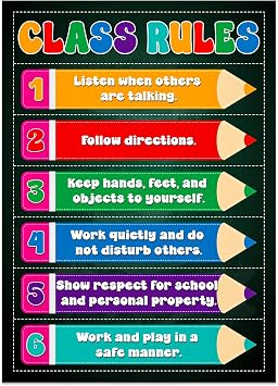 GMEMNOV Classroom Rules Poster - Motivational Inspirational Posters for Classroom Laminated Class Rules Poster Chart for Elementary Middle School Back to School Decorations Teacher Supplies
