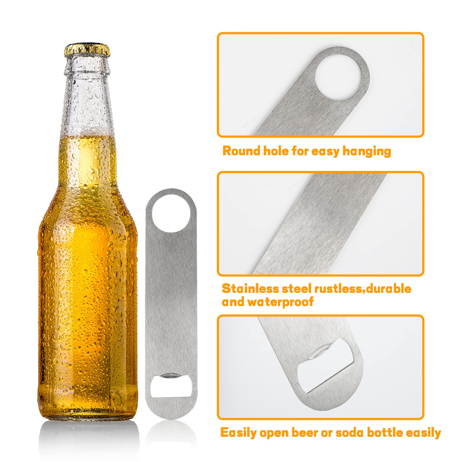 30 abrebotellas plano de acero inoxidable de 7 pulgadas, abridor de botellas de cerveza de acero inoxidable resistente, hoja de barra sólida, abridor de botellas divertido de camarero para