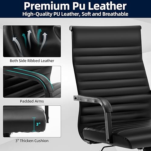 Miniatura 5 de Silla de oficina, ergonómicas ejecutivas para sala de conferencias, silla de escritorio de cuero acanalado con soporte lumbar, silla giratoria de