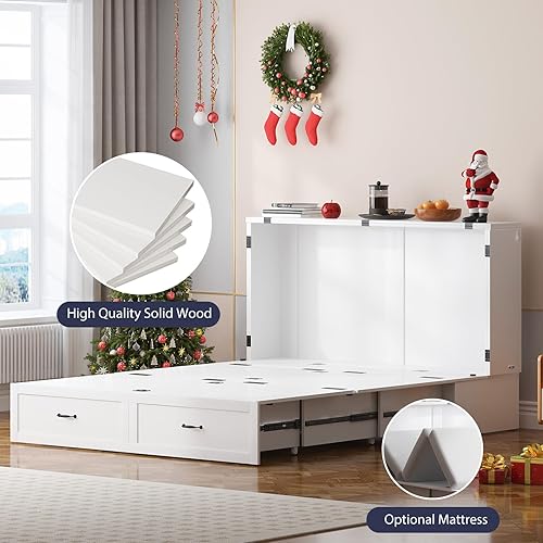 Miniatura 6 de ijuicy Cama Murphy de tamaño Queen con colchón y cajones extragrandes, camas multifuncionales con estación de carga USB, baúl Murphy para el hogar