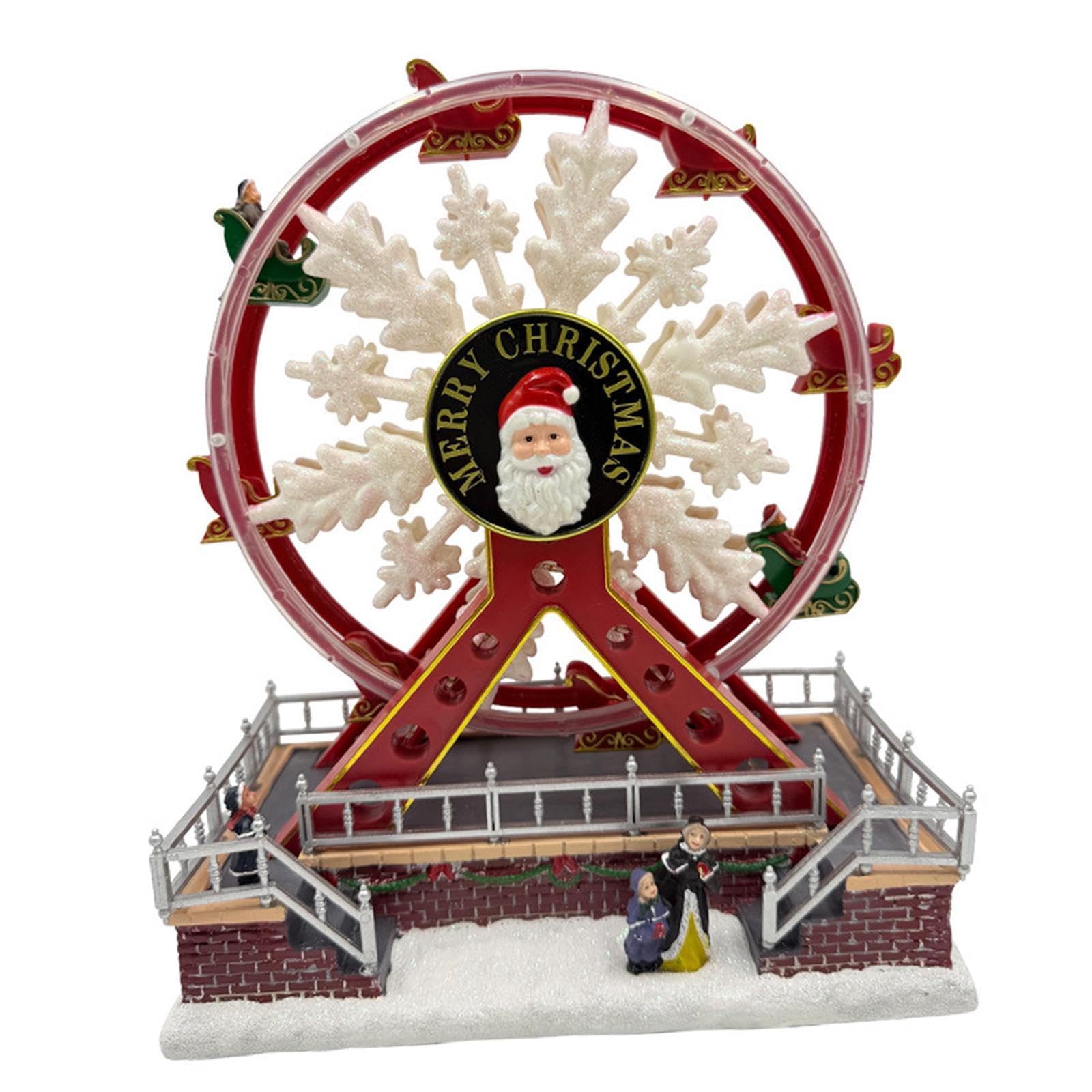 rockible Figurine de Grande Roue Illuminée, électrique Grand Roue Décoration de Noël, Cadeau de Noël avec Musique et Lumières, USB Alimenté, Ornement de Table, Sculpture pour Interieur Exterieur