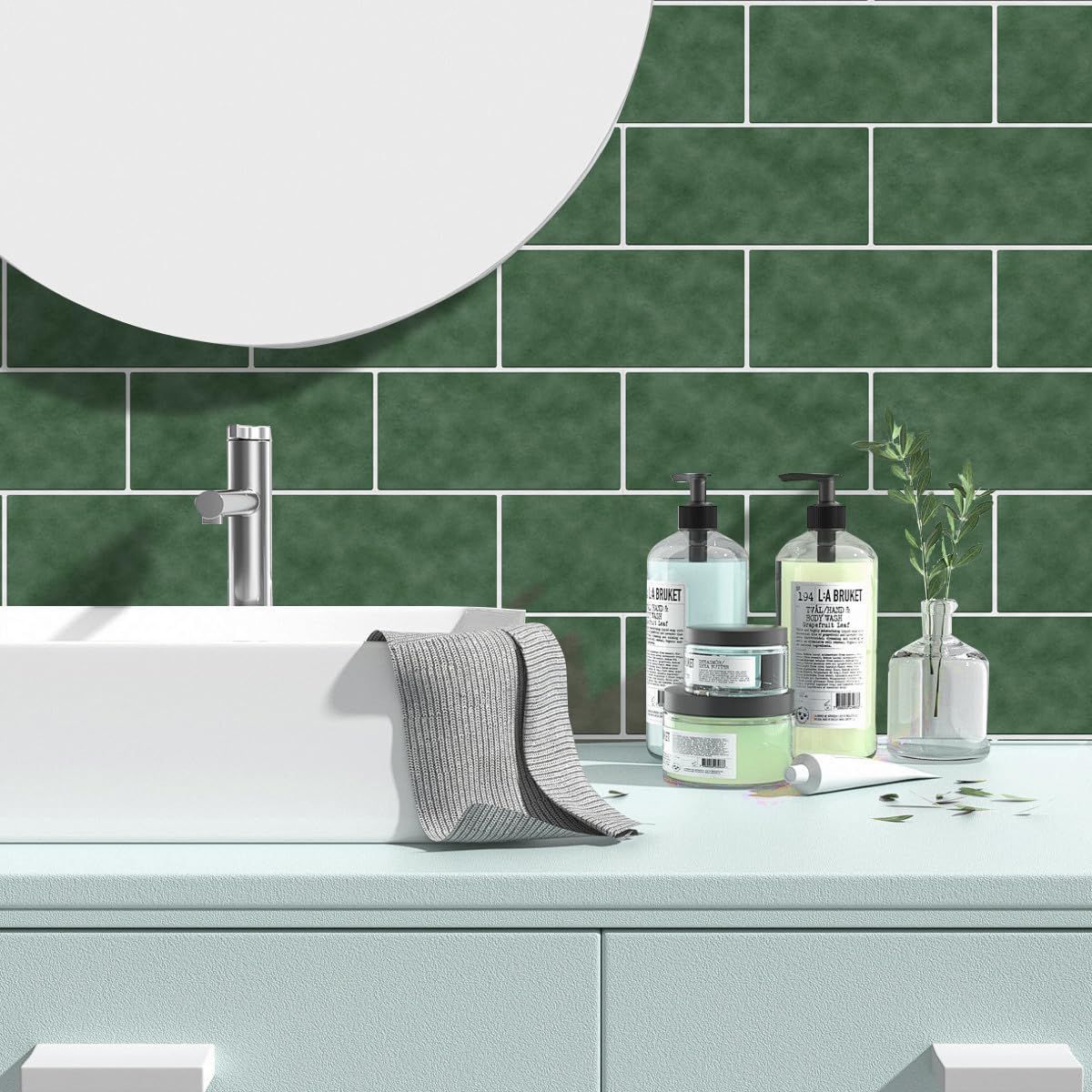 Alwayspon 24 adhesivos de vinilo para azulejos de pared, impermeables, autoadhesivos, de PVC, para pegar en azulejos, color verde oscuro