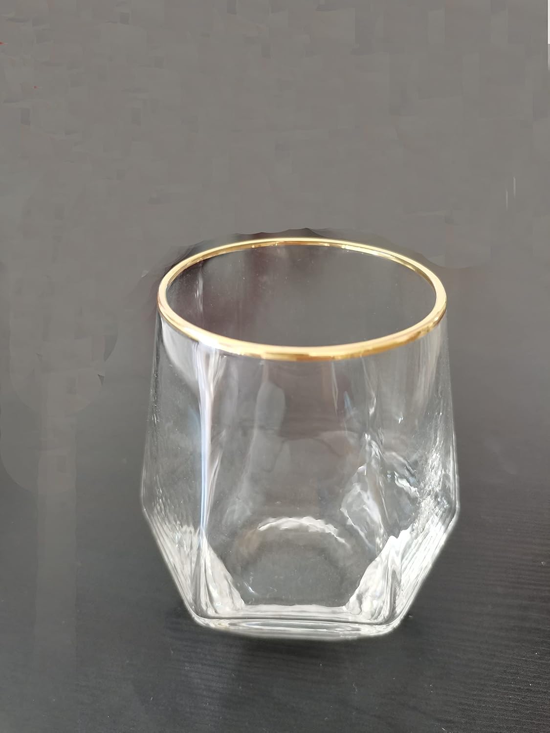 Handmade Hexagon Glassware Whiskey Wine Cup Daily Beverage Mug Tumbler, 10 ounce, Set of 4 (gold rimmed)