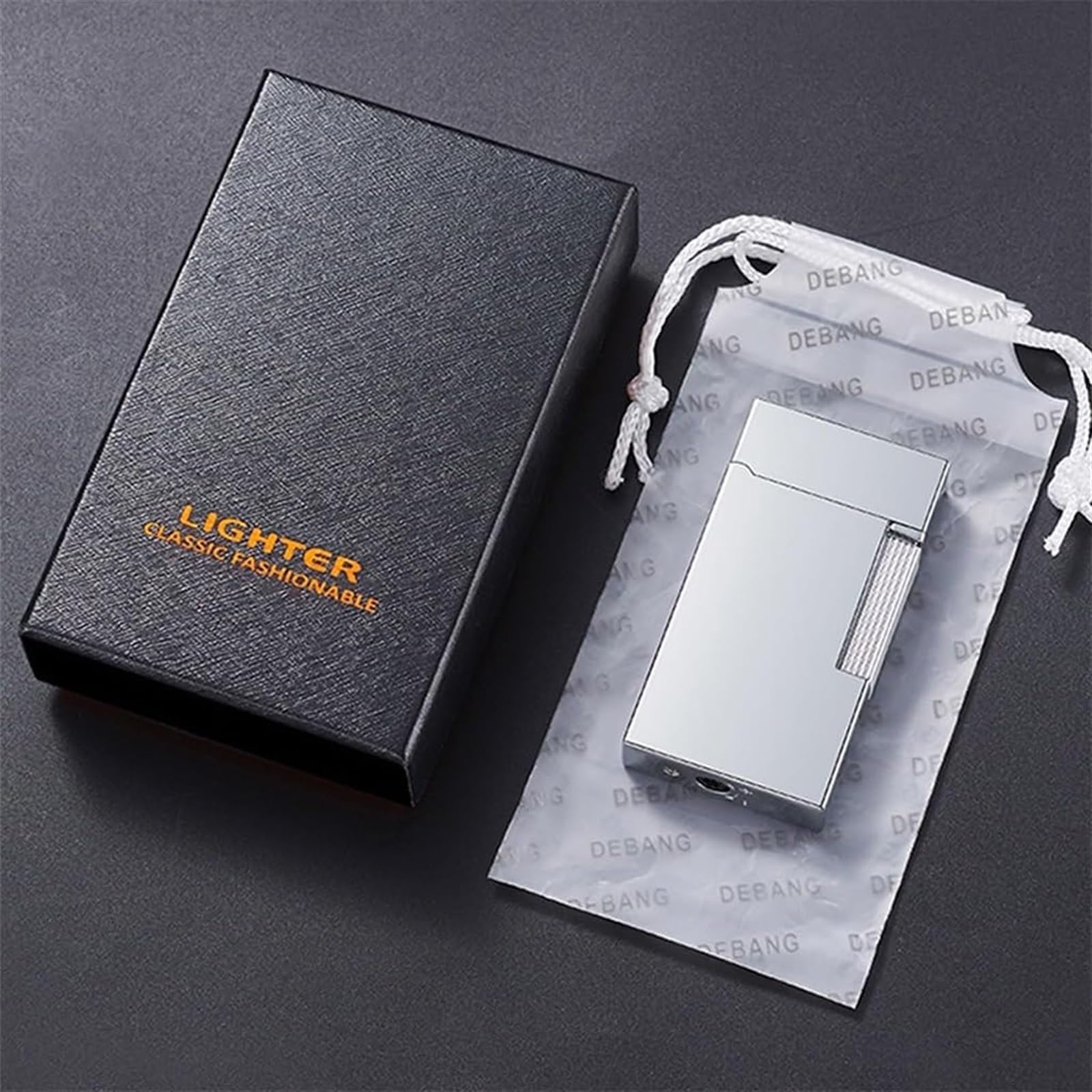 Briquet tempête butane réglable avec bouchon à rabat en métal rechargeable Idéal pour l'extérieur Idée cadeau pour homme Design classique