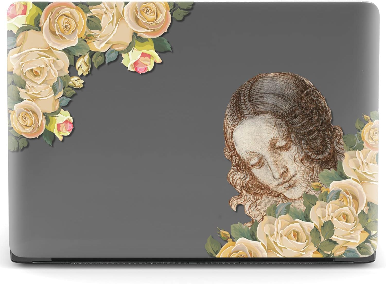 Mertak Hard Case Compatible with MacBook Pro 16 14 Air 15 13 inch M3 M2 M1 Mac 2024 2023 2022 2018 Laptop Head of Leda Cover Print Girly Touch Bar Leonardo Da Vinci Protective Art Roses Clear