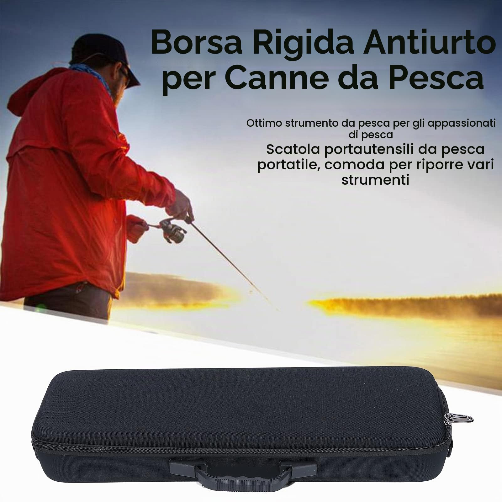 Cosiki Borsa Porta Canne da Pesca Con Guscio Rigido in Eva - Zaino per Trasporto di Attrezzatura da Pesca