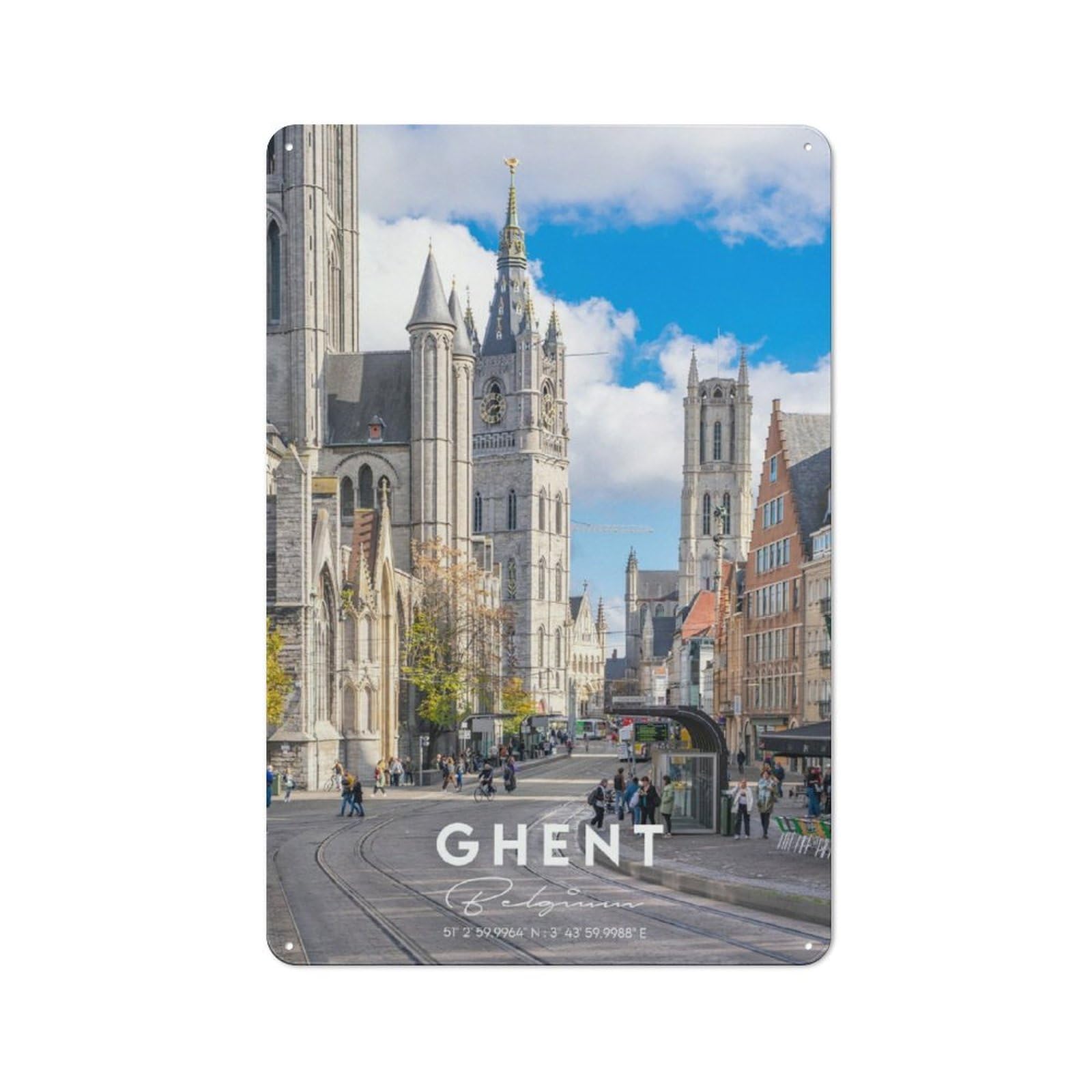 Junmoney Ghent In Coordinates Rustic Tin Wall Plaque 30X20cm For Garage Or Workshop, For Garage Decor Fans, For Retro Home Interiors