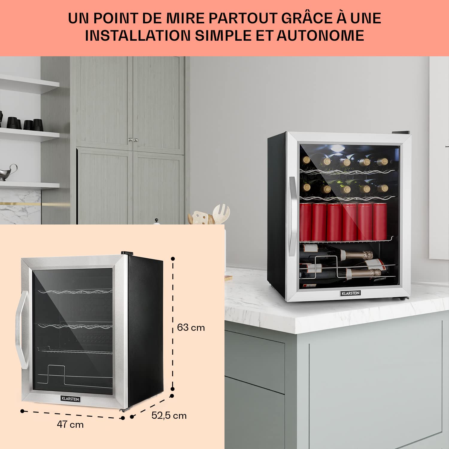 KLARSTEIN Mini Frigo 60L Silencieux pour Chambre Bureau Boisson Camping