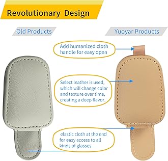 Yuoyar Sunglass Holder for Car, Magnetic Leather Sunglasses Holder and Ticket Card Clip, Car Visor Accessories, 2 Packs (Beige)