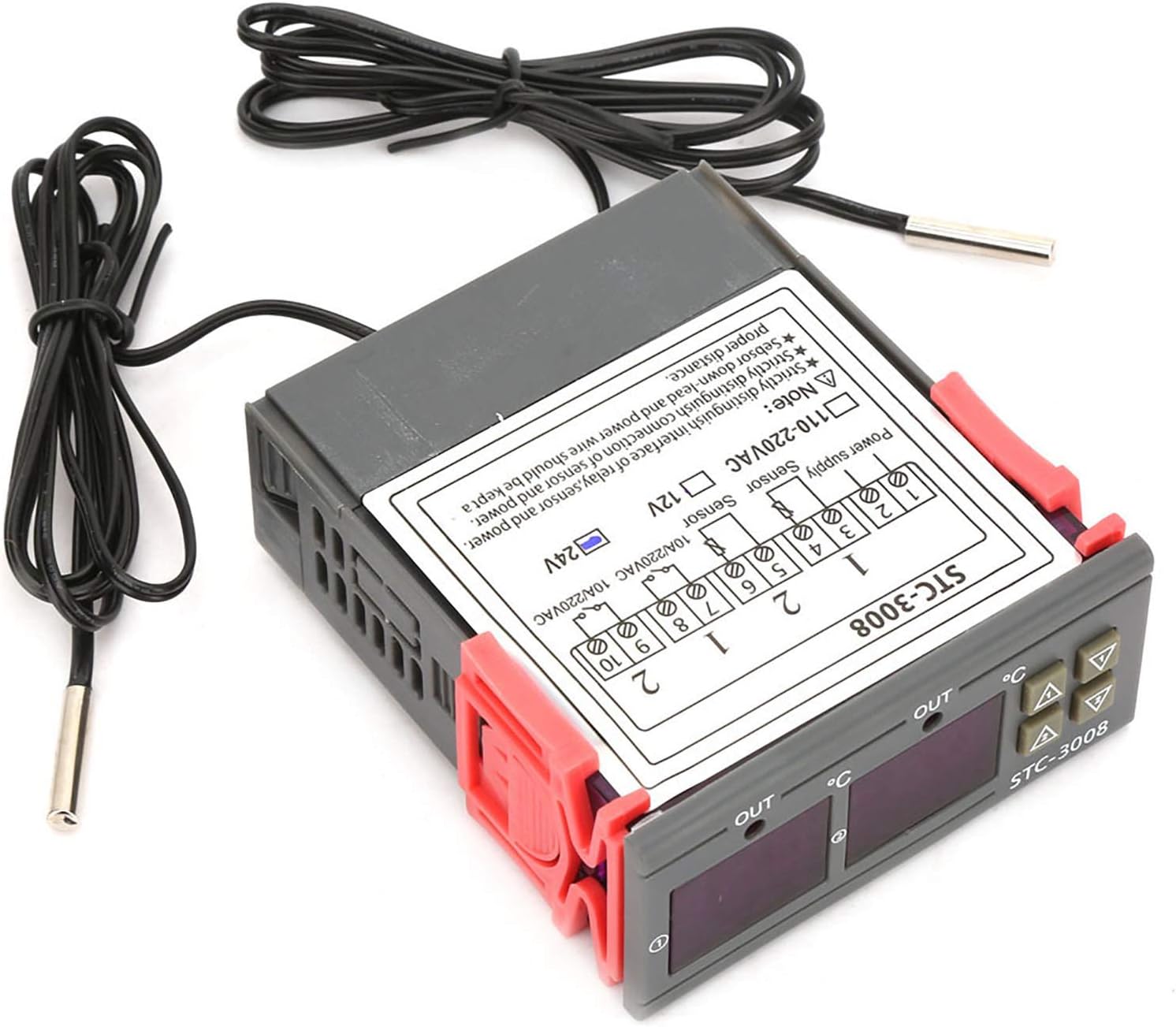 EMUKOEP STC-3008 Dual Display Dual Probe Sensor Digital Temperature Thermostat Controller (24V)