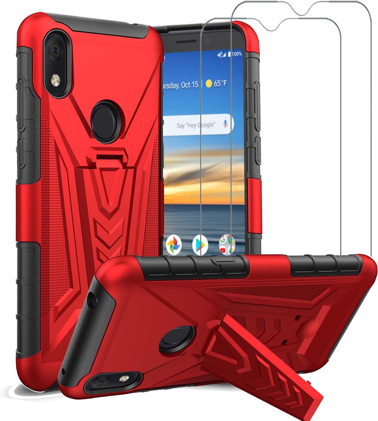 VICEANICS for Jitterbug Smart 3 / Lively Smart (Released 2021) case with Tempered Glass Screen Protector 2 Pack, Soft TPU Armor Hybrid 2 in 1 Case Cover Reforced Cornors with Kickstand, Red