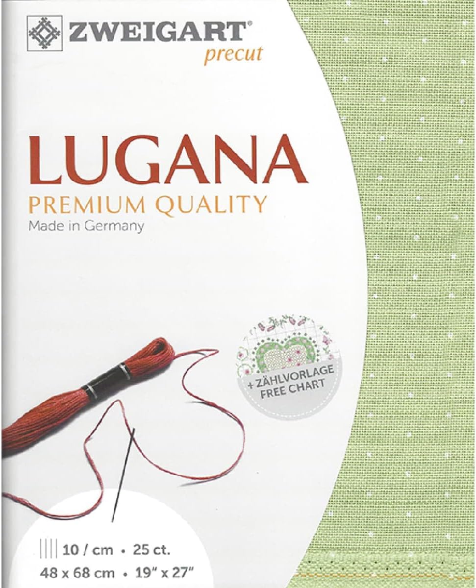 Zweigart Lugana Precut 25 ct. 3835 Colour 6349 Mini Dots Green White Handmade Fabric for Embroidery 48 x 68 cm
