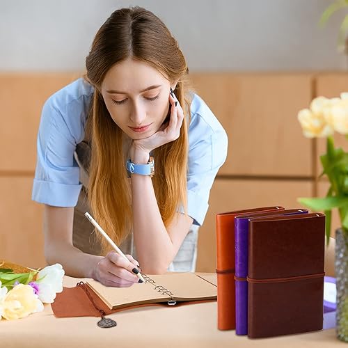 Miniatura 6 de Paquete de 10 cuadernos de piel sintética recargables, diario vintage A6 con bolsillos, cuaderno de bocetos, regalo para mujeres, hombres,