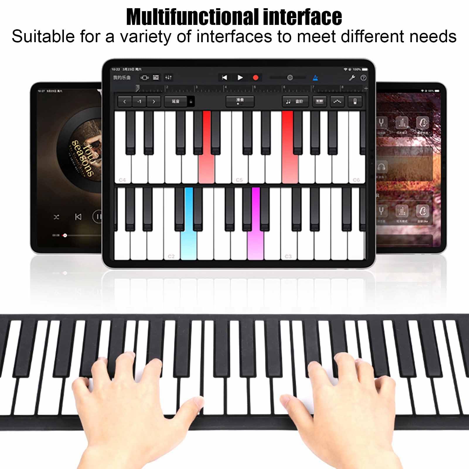 Oumefar 88 Keys Roll Up Keyboard Piano, Portable Electric Foldable Piano with Sustain Pedal, 128 Rhythms, 128 Tones Folding Piano Keyboard for Kids Beginners Adults (88 keys