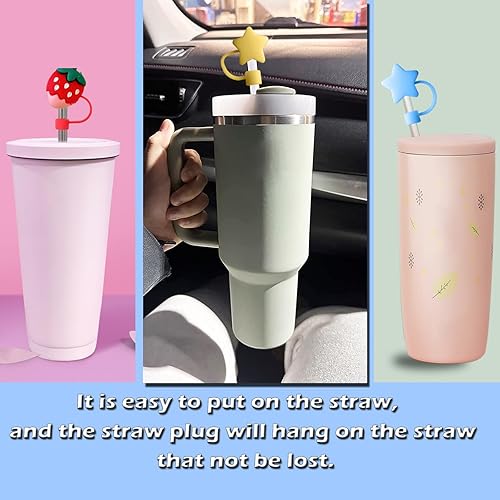 Miniatura 6 de Fundas de paja para popotes de 10 a 0.472in, 8 tapas de popote reutilizables, puntas de paja de silicona compatibles con Stanley Cup Stanley Vaso