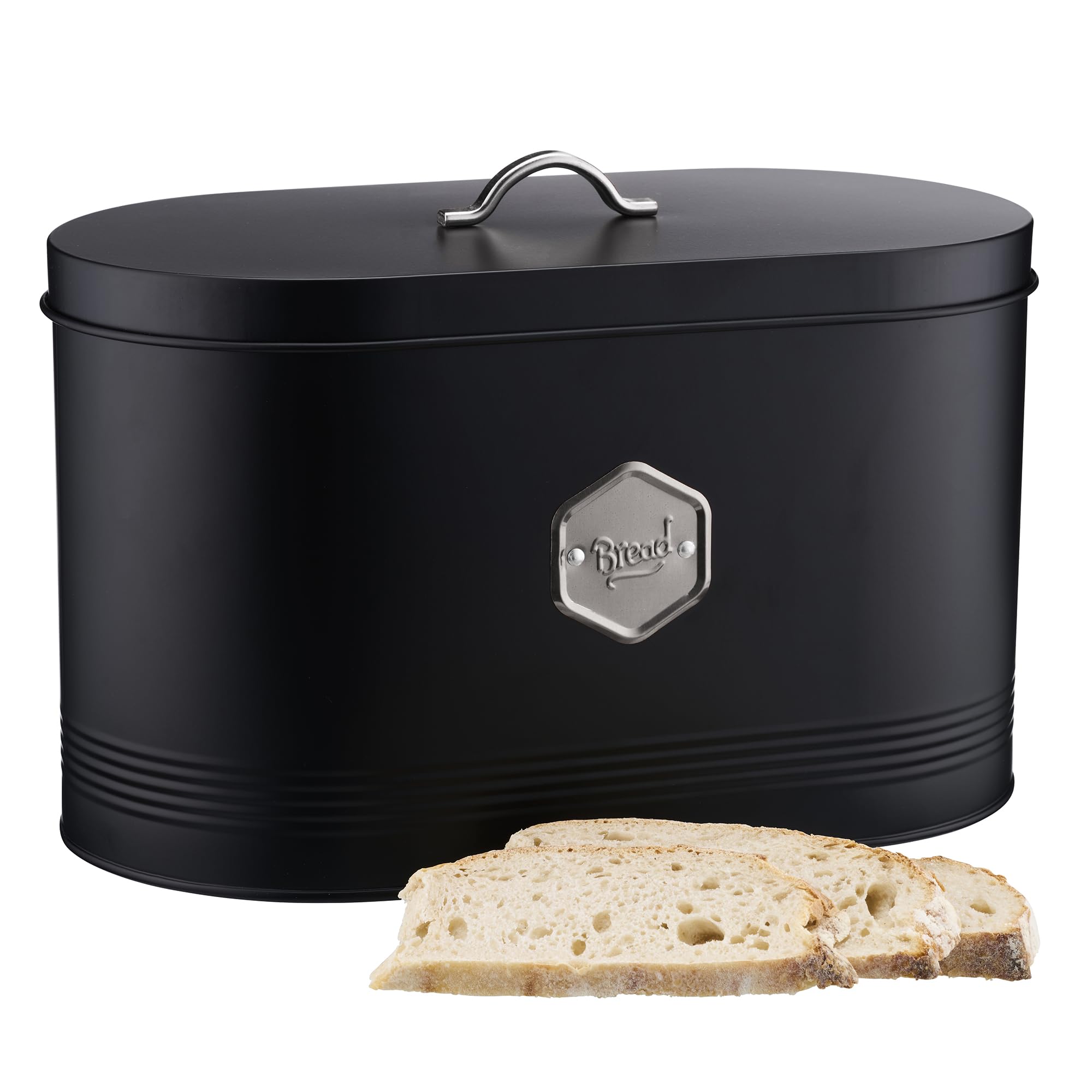 Cooks Professional Bread BinModern Kitchen Countertop Labelled Metal Storage Canister Breathable ContainerBlack & Silver from B&Q