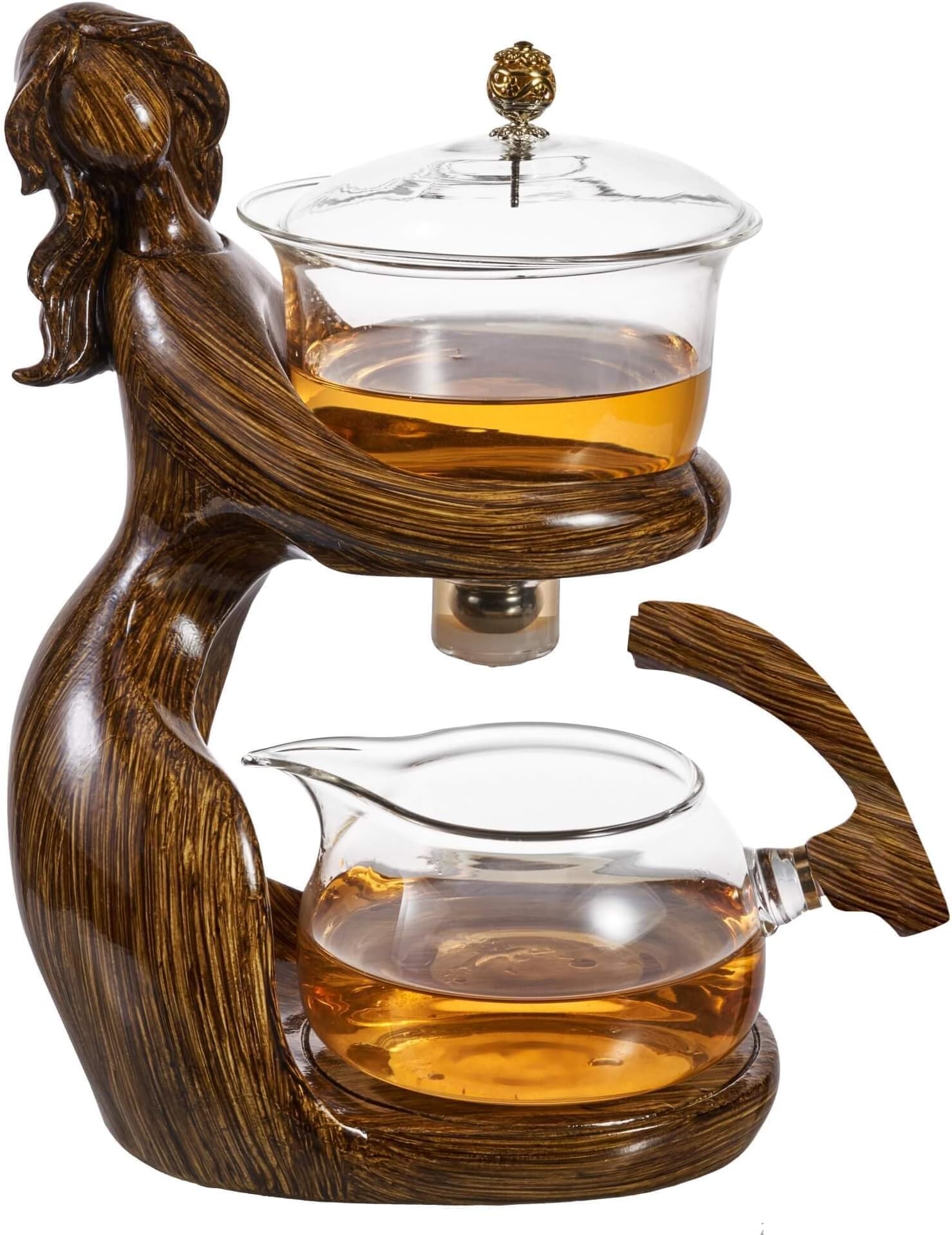 Glass Kungfu Teapot Set Tea maker with Infuser Semi Automatic Tea Set with 6 Small Cups (Brown)