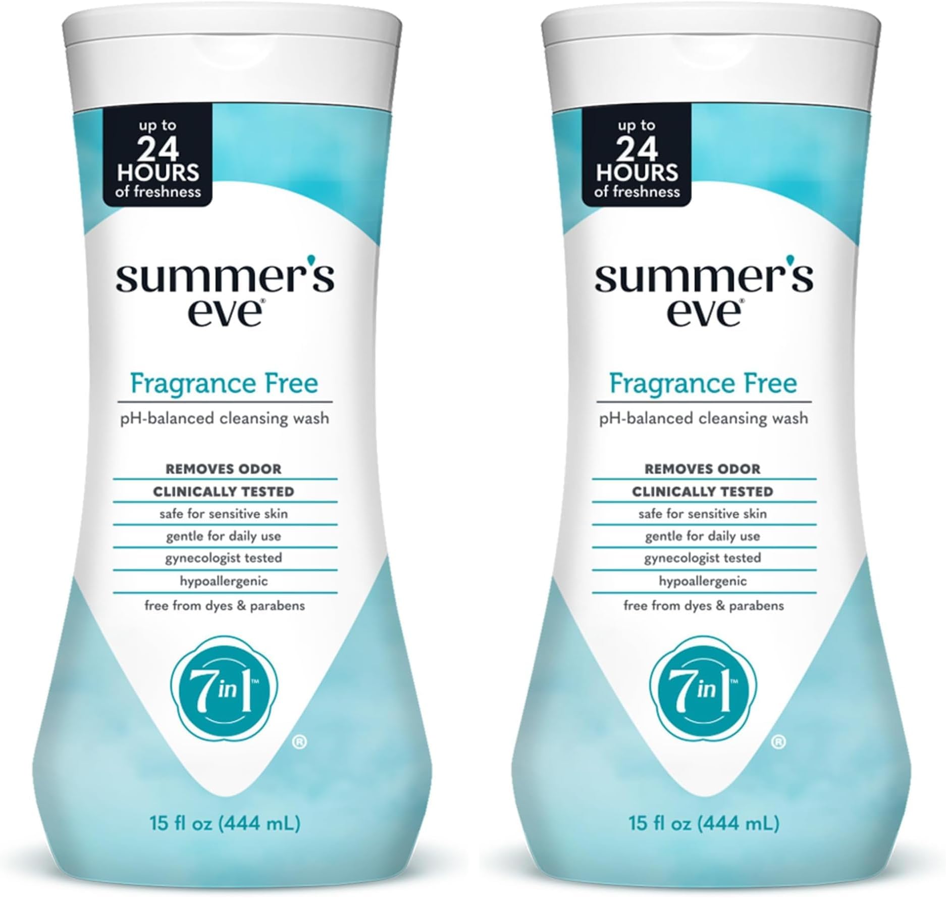 Summer's Eve Fragrance Free All-Over Feminine Wash, Gentle pH-Balanced Body Wash for Women, Removes Vaginal Odor, 15 Fl Oz (Pack of 2)