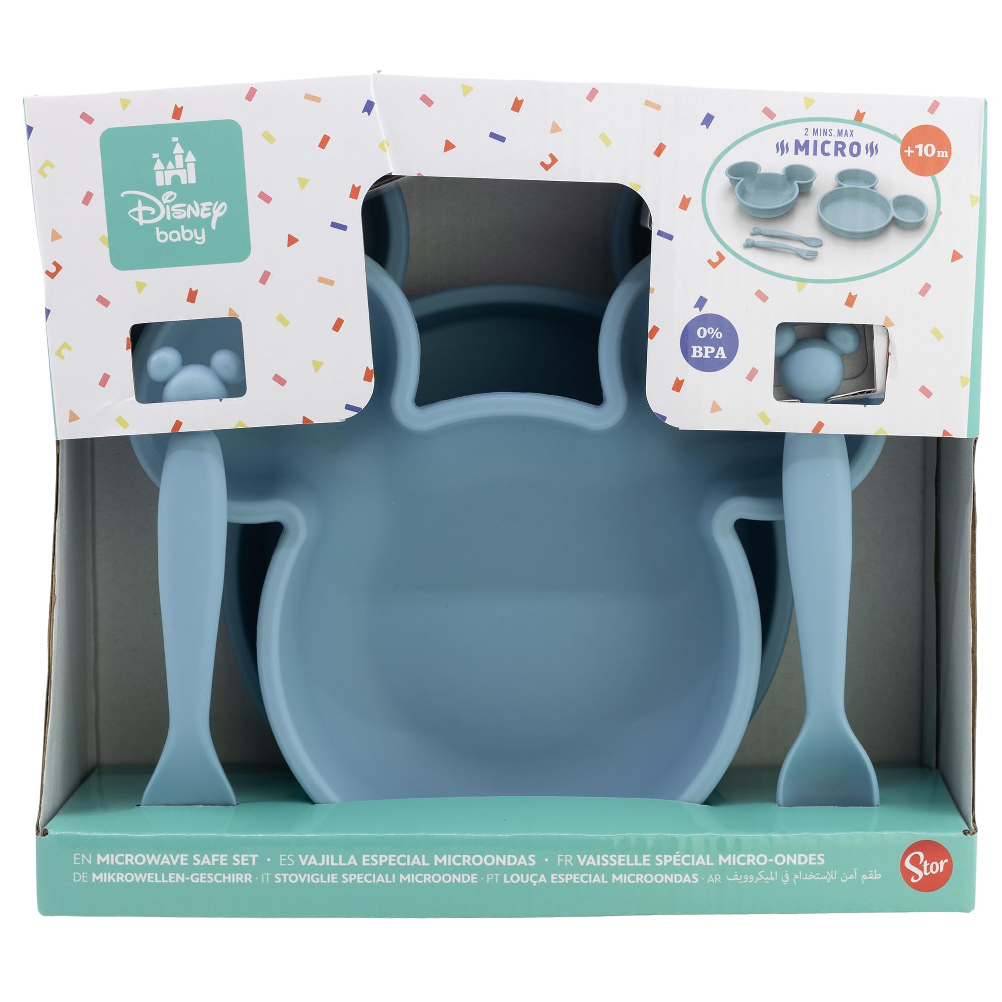 SET TODDLER 4 PCS VAJILLA PP (PLATO, CUENCO Y CUBIERTOS) EN CAJA MICKEY MOUSE