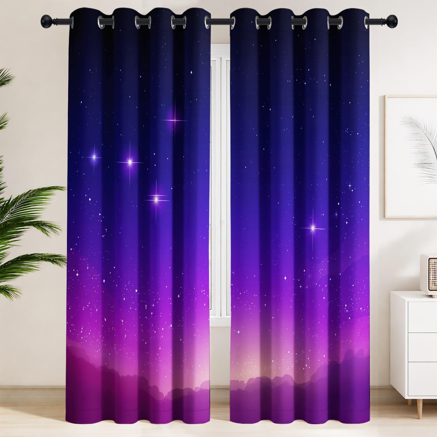 Rideaux isolants thermiques et occultants style anime avec motif ciel nocturne étoilé