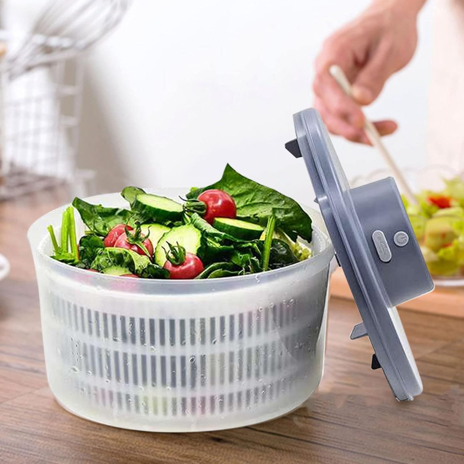 Electric Salad Spinner-Lettuce Vegetable Dryer USB Rechargeable Quick Drying Lettuce Fruit Spinner Material Bowl