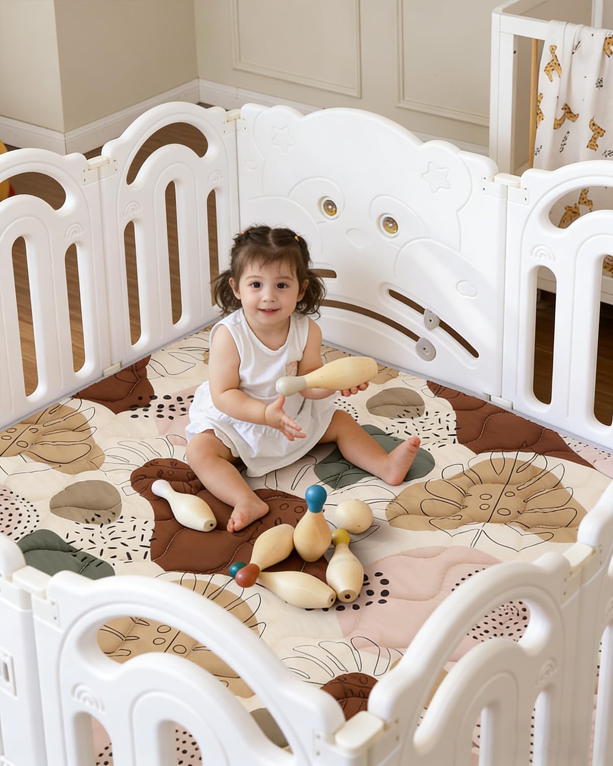 Tapis d'éveil Bébé 127x127cm Antidérapant Lavable en Machine Pliable Style Bohème