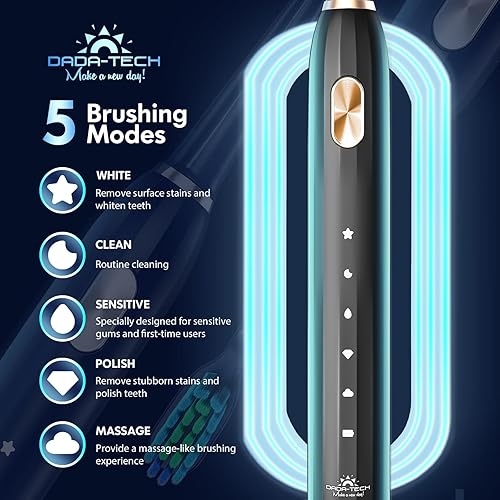 Vista 4 de Cepillo de dientes eléctrico para niños, cepillo de dientes sónico recargable, cepillo de dientes ultrasónico con temporizador, 8 cabezales