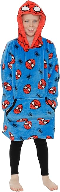 Marvel Spiderman Boys Hoodie, Oversized Hooded Fleece Poncho | Wearable Super Soft Spidey Blanket Hoodie For Kids Teens