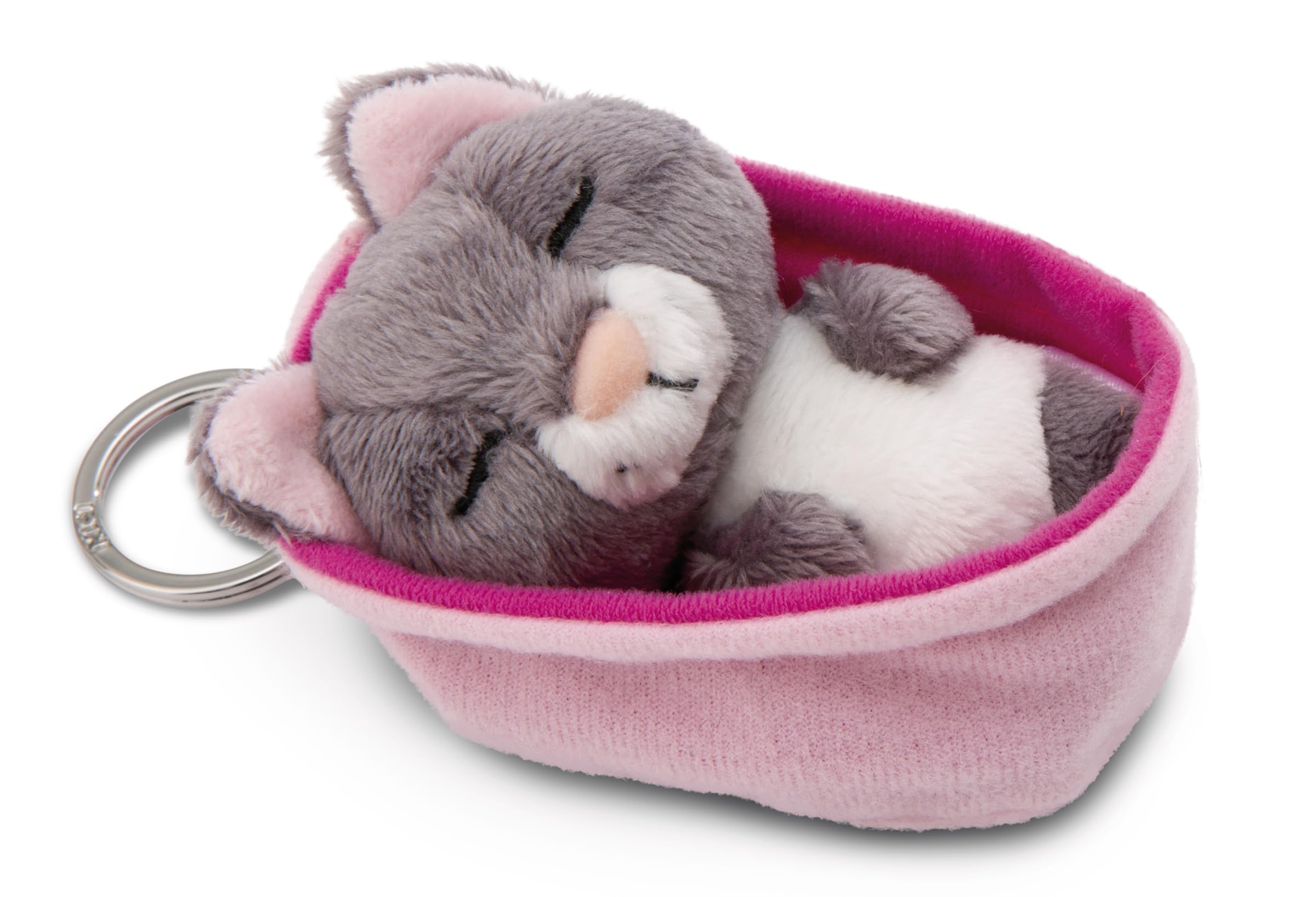 Nici Keyholder Sleeping Pets cat grey 8cm basket light pink