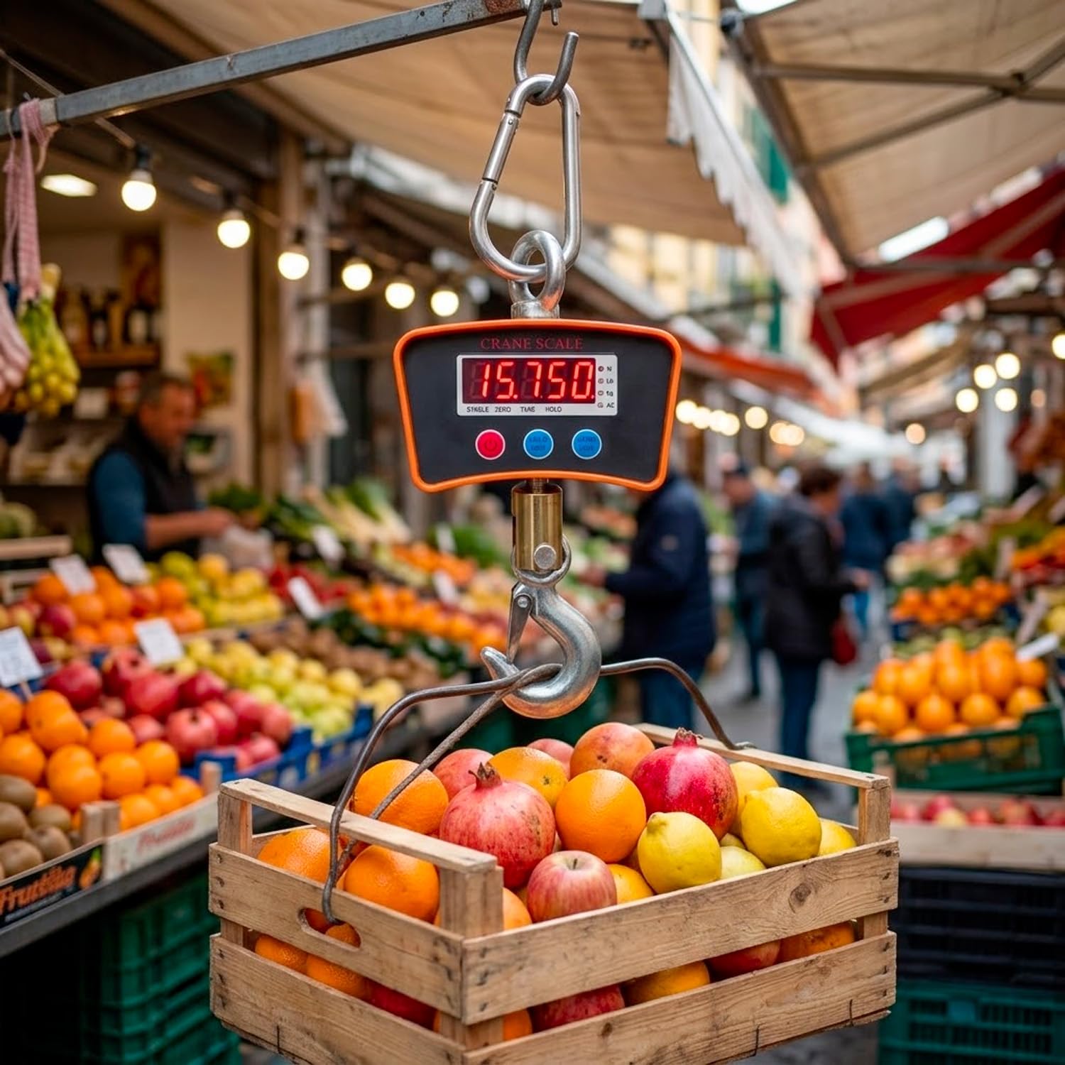 Bilancia Dinamometro Da Gru 1000 Kg Digitale Professionale Gancio Acciaio Inox Display LED Retroilluminato Batteria Ricaricabile