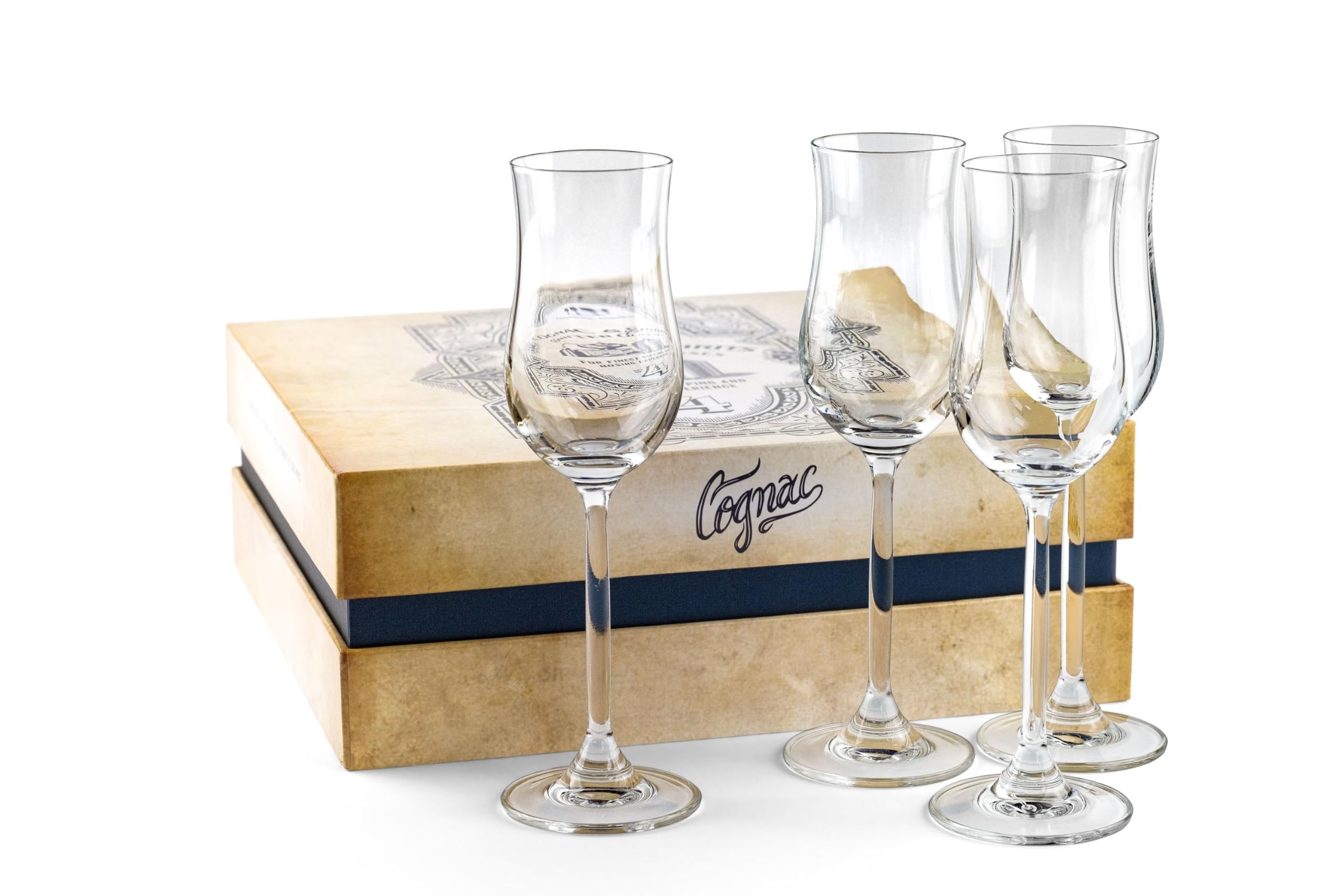 Petites Verres à Cognac, Brandy et Vin de Dessert | Lot de 4 | 120 ml | Verrerie en Cristal en Forme de Tulipe pour Dégustation de Spiritueux, Madère et Digestifs