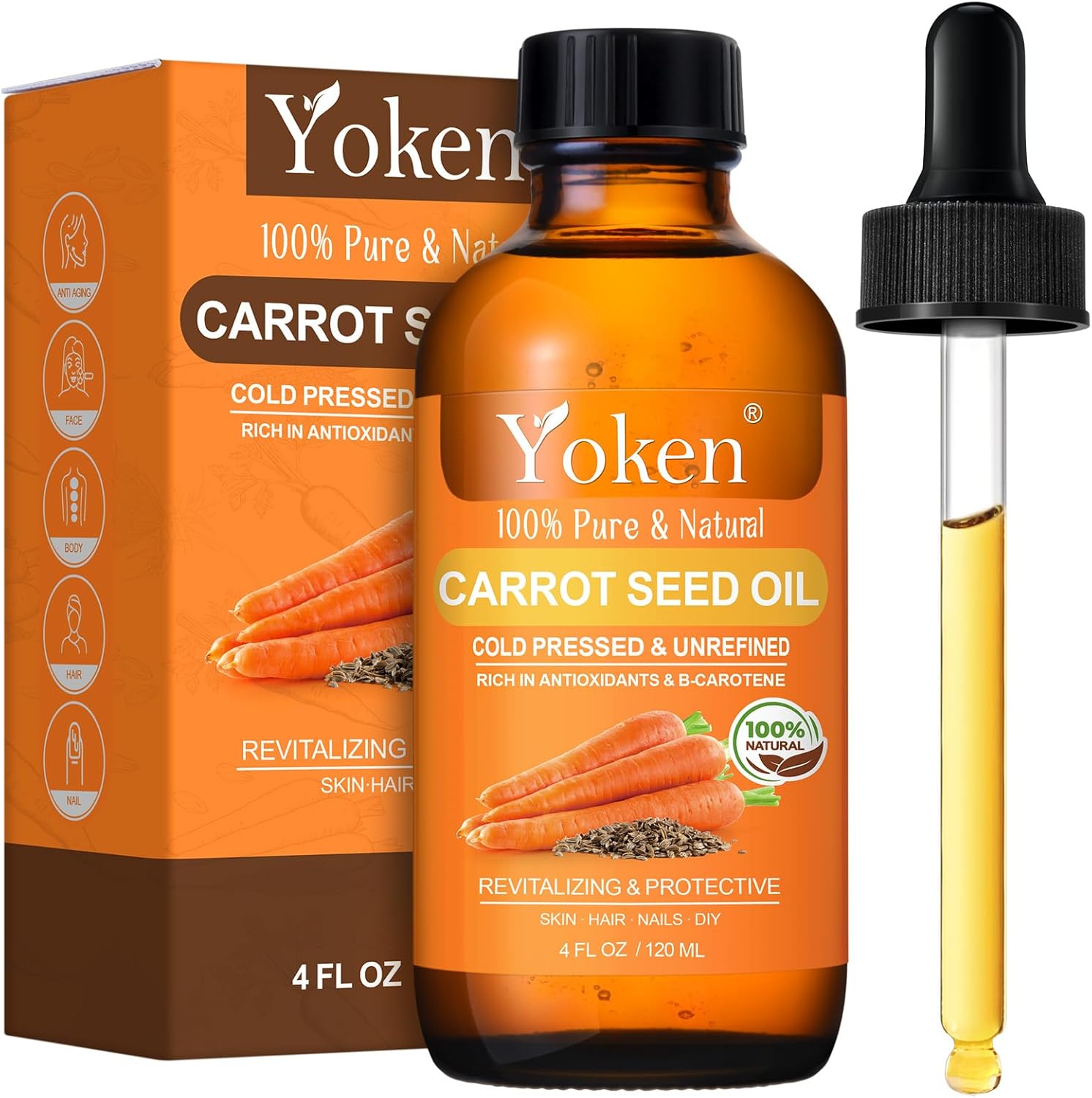 Cold Pressed Carrot Seed Oil 4 fl oz - 100% Pure and Natural Carrier Oil for Skin & Hair, Lightweight Facial & Scalp Oil, Gua Sha, DIY Blends, Massage