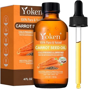 Yoken Cold Pressed Carrot Seed Oil 4 fl oz - 100% Pure and Natural Carrier Oil for Skin & Hair, Lightweight Facial & Scalp Oil, Gua Sha, DIY Blends, Massage