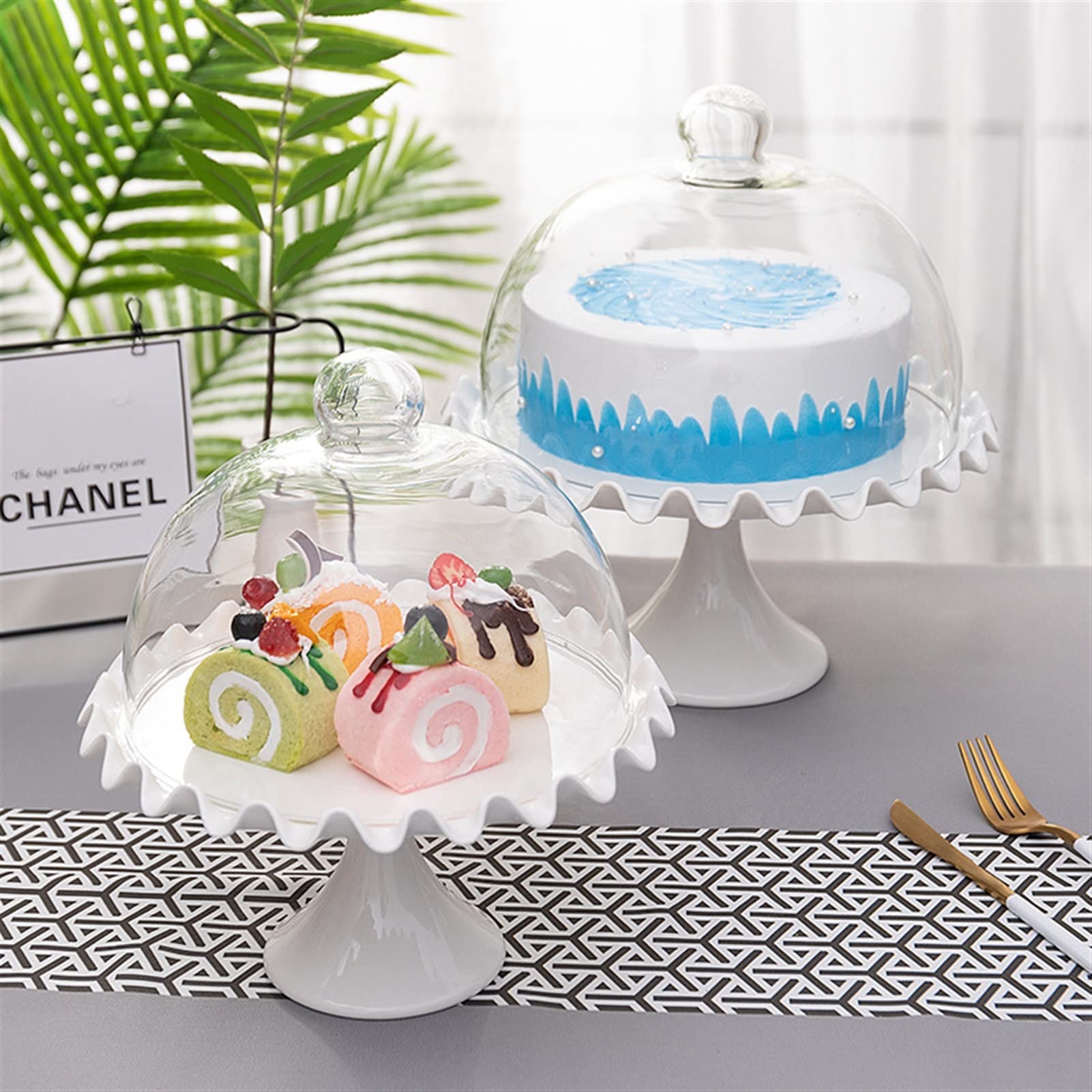 Soporte para tartas, 1 juego de bandeja de cristal transparente para tartas, bandeja de tapa de cristal, adecuada para restaurantes familiares y hoteles