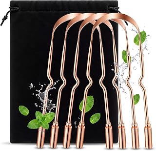 Yinkin 4 Pcs 100% Copper Tongue Scraper, Tongue Scrapers for Adults with Flannelette Bag, Tongues Scrapers Cleaner, Reduce Bad Breath, Tongues Scrubber, Oral Care Tools Easy to Use