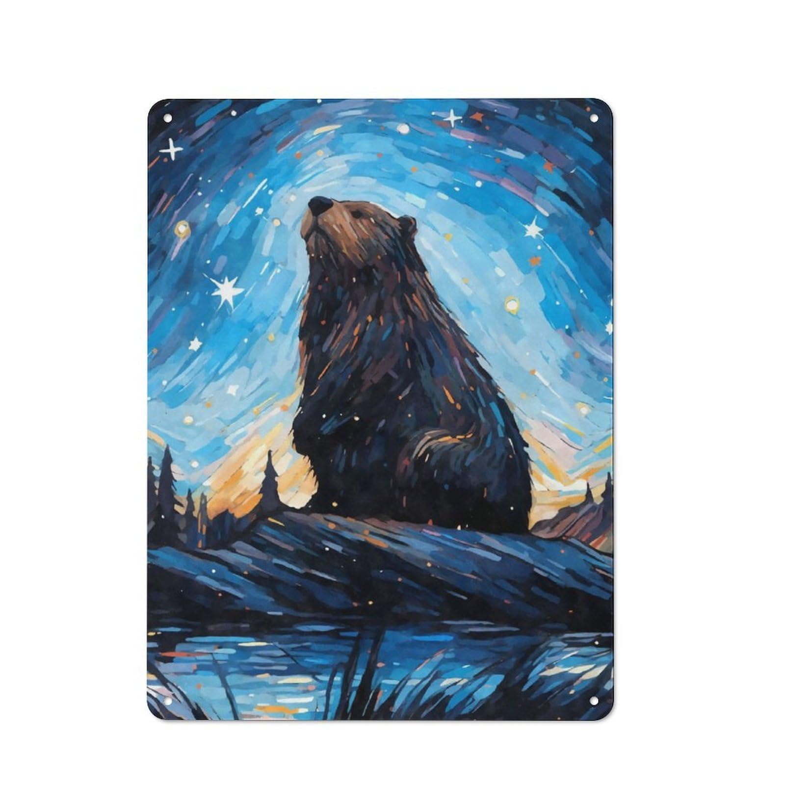 Junmoney Beaver Bober Starry Night Tin Sign 40X30cm With For Café Or Home Bar, Retro Decor, Gift For Café-Style Decor Fans During The Christmas Season